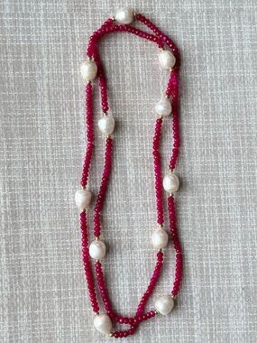 NWOT Tuckernuck Pink Rose Jade and Baroque Pearl Necklace